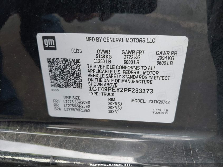 2023 GMC Sierra 2500Hd 4Wd Standard Bed At4 VIN: 1GT49PEY2PF233173 Lot: 42957894