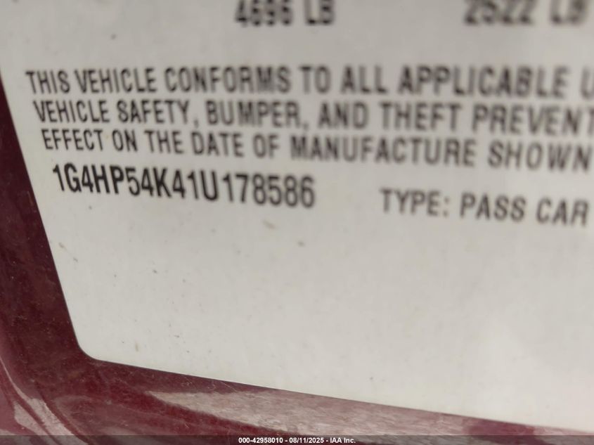 2001 Buick Lesabre Custom VIN: 1G4HP54K41U178586 Lot: 42958010