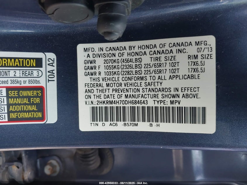 2013 HONDA CR-V EX-L - 2HKRM4H70DH684643