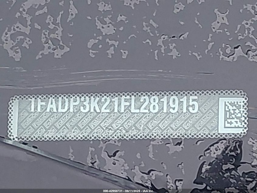 2015 Ford Focus Se VIN: 1FADP3K21FL281915 Lot: 42958731
