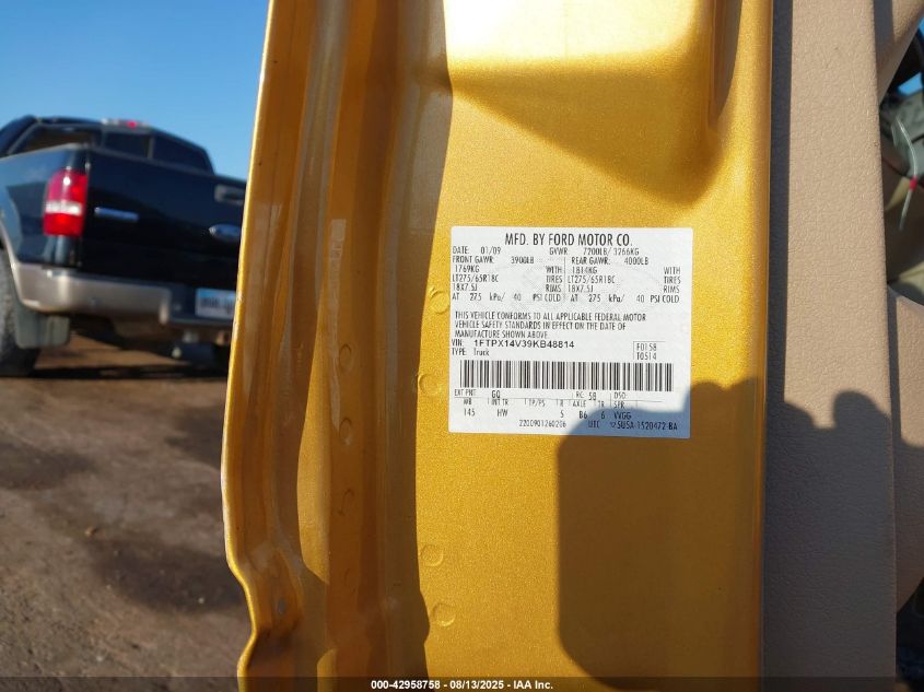 2009 Ford F-150 Lariat VIN: 1FTPX14V39KB48814 Lot: 42958758
