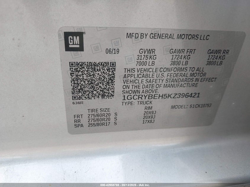 2019 CHEVROLET SILVERADO 1500 CUSTOM - 1GCRYBEH5KZ396421