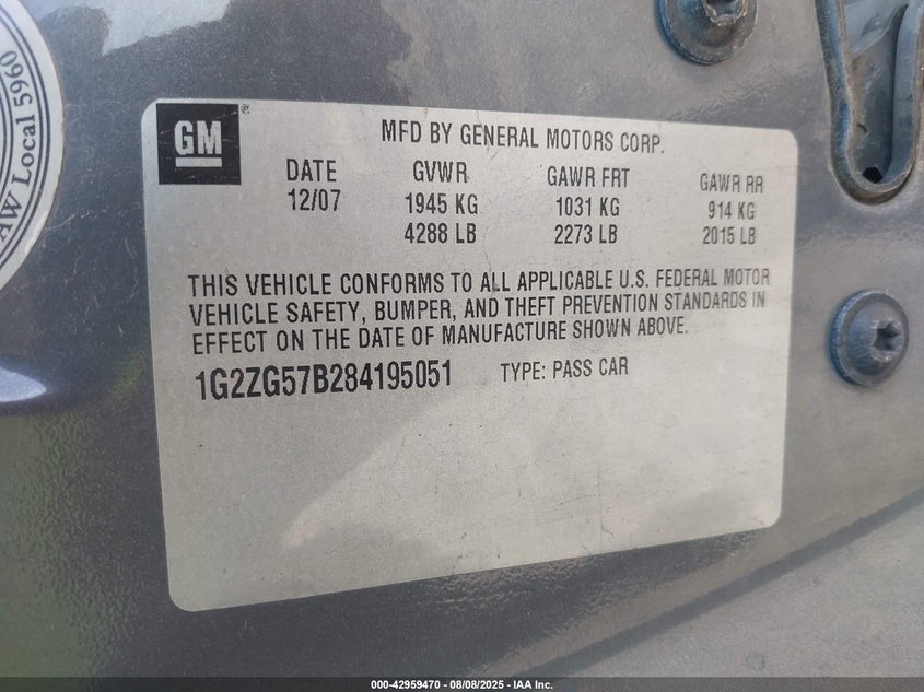 1G2ZG57B284195051 2008 PONTIAC G6 photo no. 9