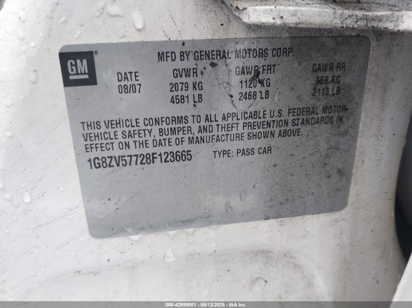 2008 Saturn Aura Xr VIN: 1G8ZV57728F123665 Lot: 42959501