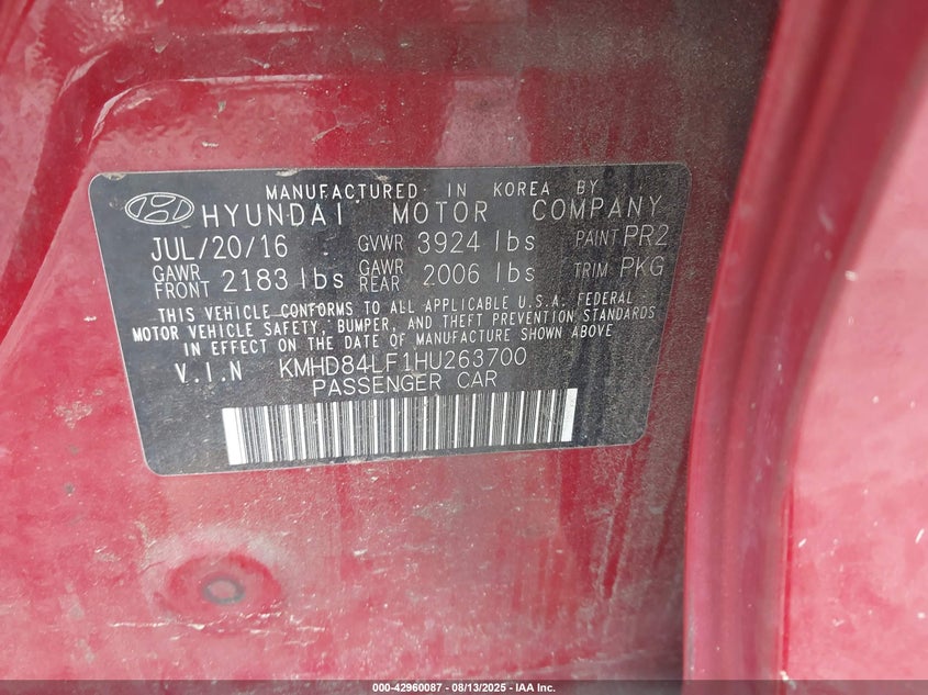 2017 HYUNDAI ELANTRA LIMITED - KMHD84LF1HU263700