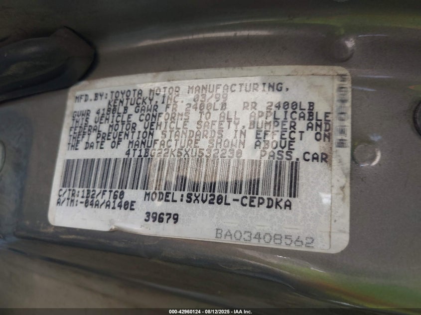 4T1BG22K5XU532230 1999 TOYOTA CAMRY photo no. 9