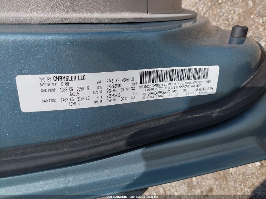 2008 Chrysler Town & Country Touring VIN: 2A8HR54P88R834637 Lot: 42960186