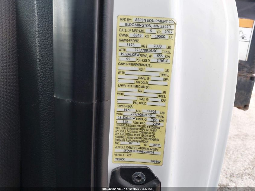 2017 Ford F550 VIN: 1FDUF5GT3HEC90208 Lot: 42961733