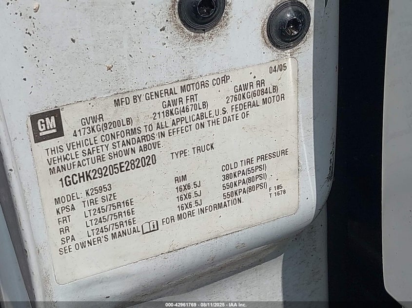 2005 Chevrolet Silverado 2500Hd Ls VIN: 1GCHK29205E282020 Lot: 42961769