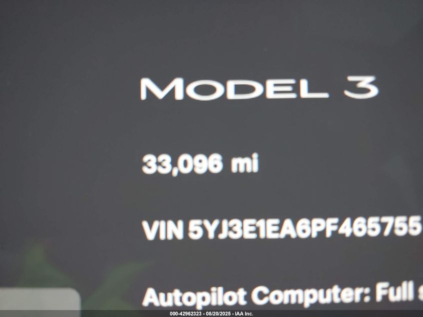 2023 Tesla Model 3 Rear-Wheel Drive VIN: 5YJ3E1EA6PF465755 Lot: 42962323