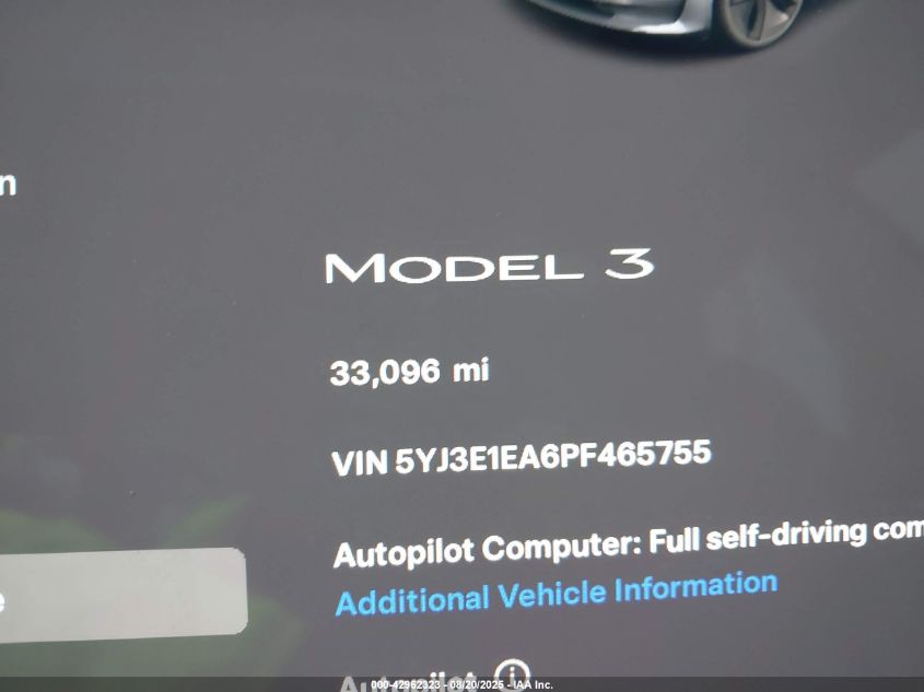 2023 Tesla Model 3 Rear-Wheel Drive VIN: 5YJ3E1EA6PF465755 Lot: 42962323