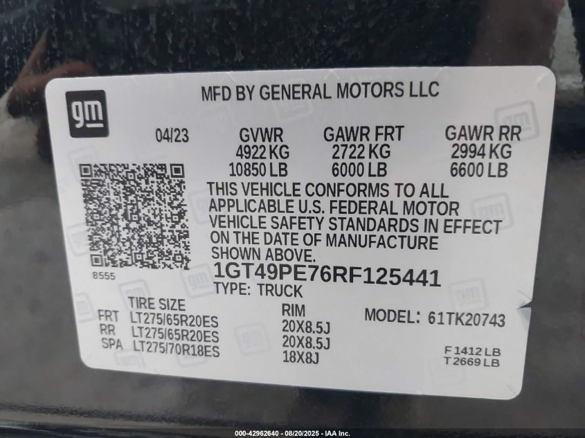 2024 GMC Sierra 2500Hd 4Wd Standard Bed At4 VIN: 1GT49PE76RF125441 Lot: 42962640