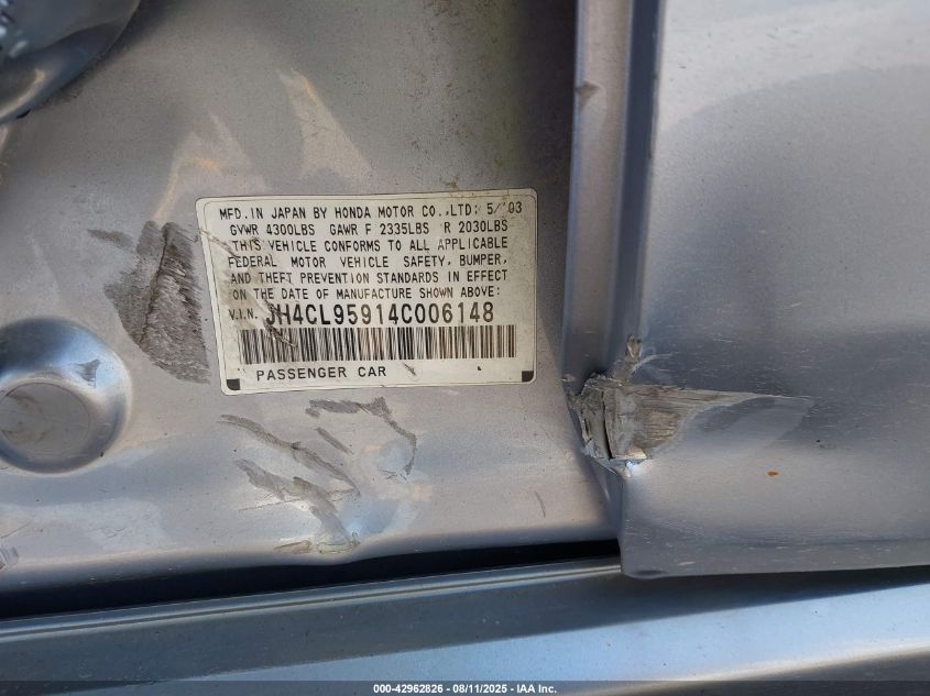 2004 Acura Tsx VIN: JH4CL95914C006148 Lot: 42962826