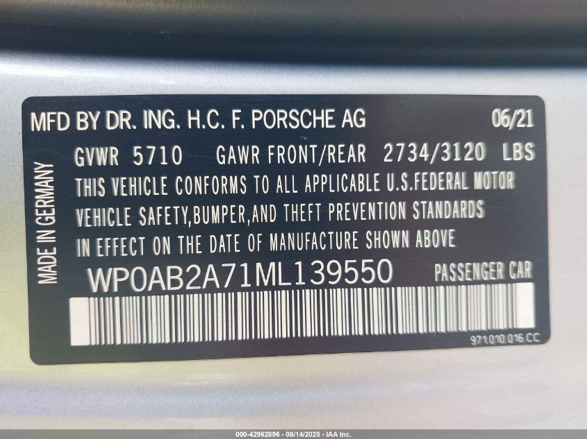 2021 Porsche Panamera - WP0AB2A71ML139550