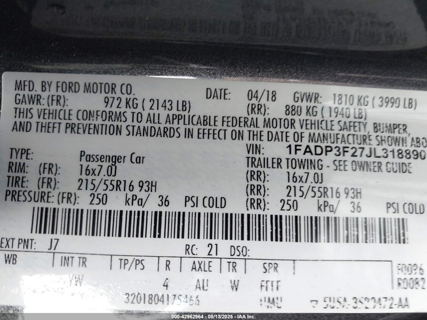 2018 FORD FOCUS SE - 1FADP3F27JL318890