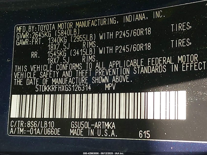 2016 TOYOTA HIGHLANDER XLE V6 - 5TDKKRFHXGS126314