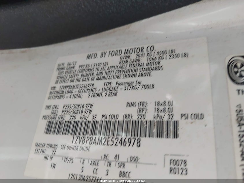 2014 FORD MUSTANG V6 - 1ZVBP8AM2E5246978