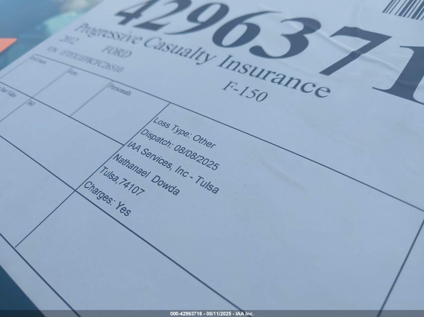 2012 Ford F-150 Xlt VIN: 1FTFX1EF8CFC26510 Lot: 42963716