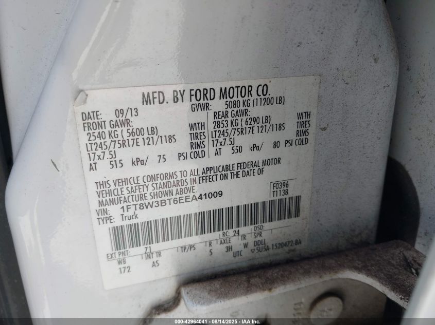 2014 Ford F-350 Xl VIN: 1FT8W3BT6EEA41009 Lot: 42964041
