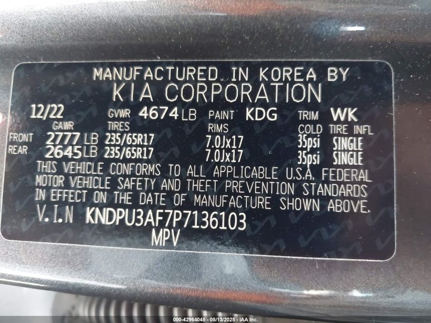 2023 Kia Sportage Lx VIN: KNDPU3AF7P7136103 Lot: 42964048