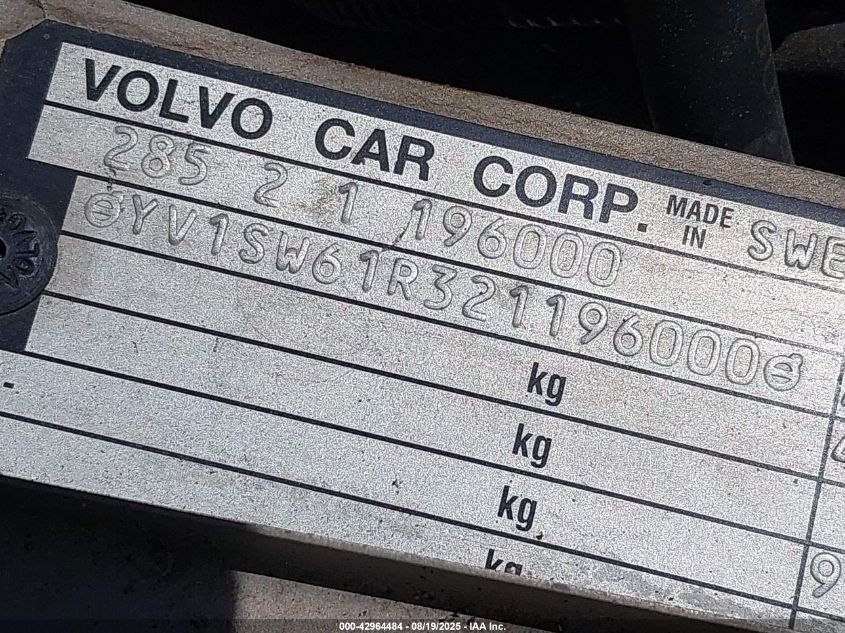 2002 Volvo V70 2.4 VIN: YV1SW61R321196000 Lot: 42964484