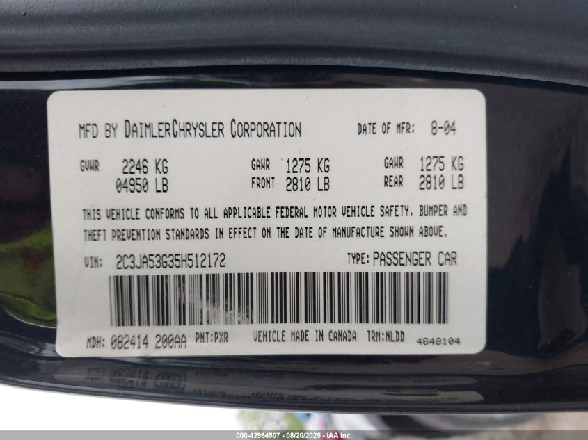 2005 Chrysler 300 Touring VIN: 2C3JA53G35H512172 Lot: 42964507