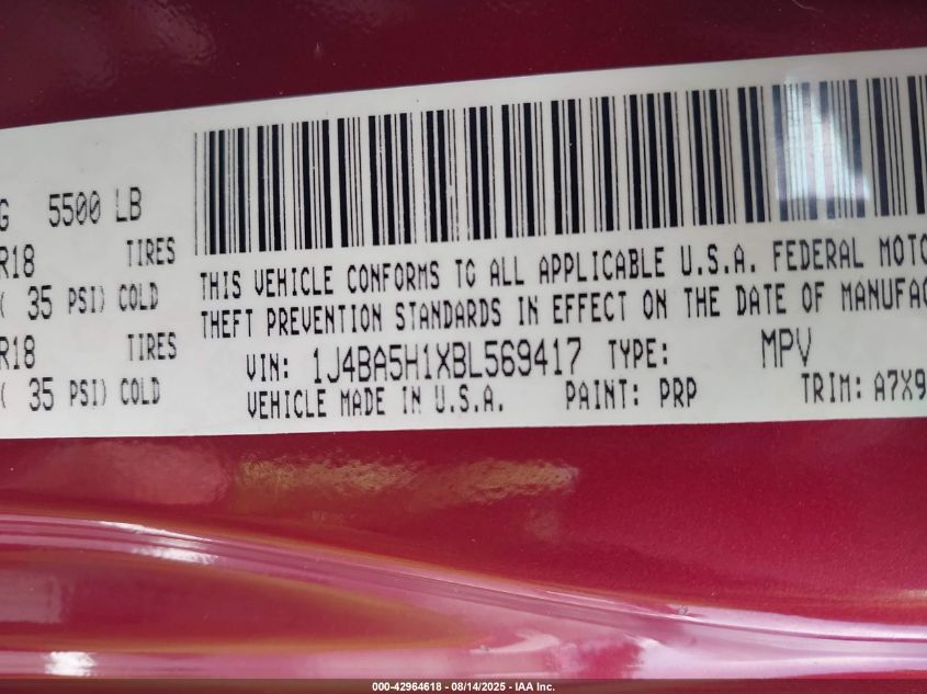 2011 Jeep Wrangler Unlimited Sahara VIN: 1J4BA5H1XBL569417 Lot: 42964618