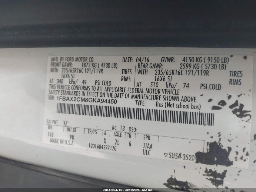 2016 FORD TRANSIT-350 XL - 1FBAX2CM8GKA94450