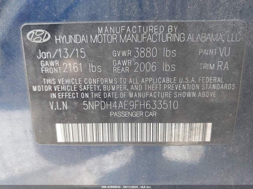 2015 HYUNDAI ELANTRA SE - 5NPDH4AE9FH633510
