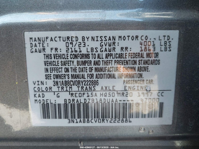 2024 NISSAN SENTRA SV XTRONIC CVT 3N1AB8CV0RY222886