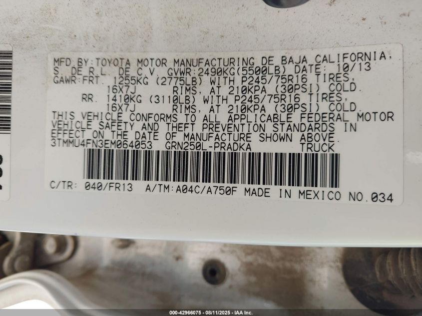 2014 Toyota Tacoma Base V6 VIN: 3TMMU4FN3EM06405 Lot: 42966075