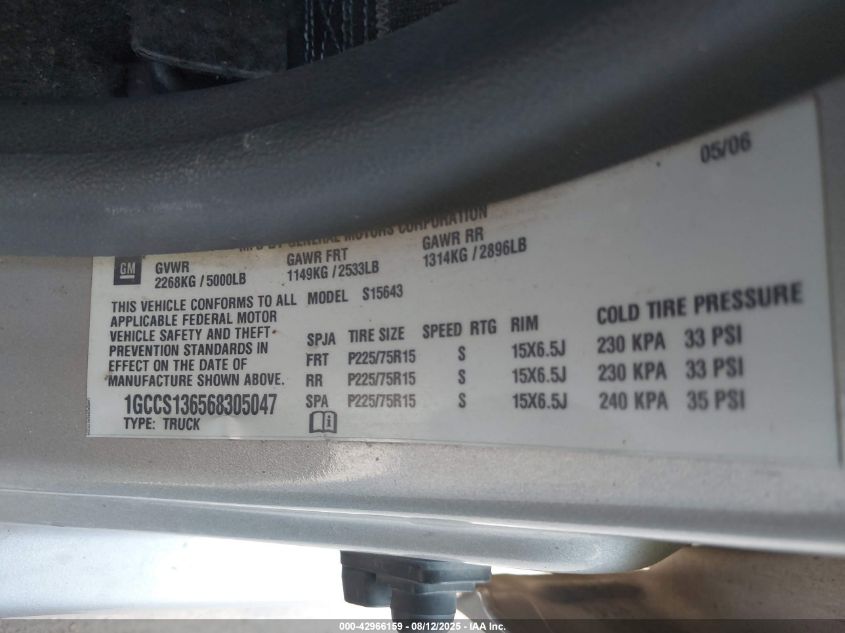 2006 Chevrolet Colorado Lt VIN: 1GCCS136568305047 Lot: 42966159