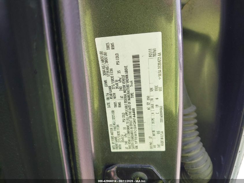 2016 Ford F-150 Xlt VIN: 1FTEW1CGXGKF44488 Lot: 42966514