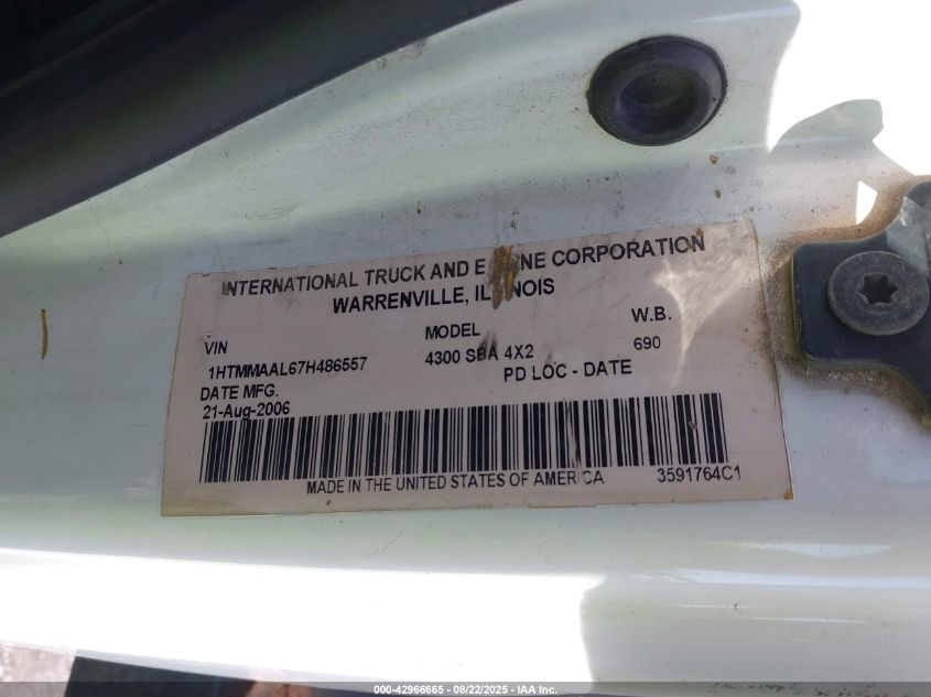 2007 International 4000 4300 VIN: 1HTMMAAL67H486557 Lot: 42966665