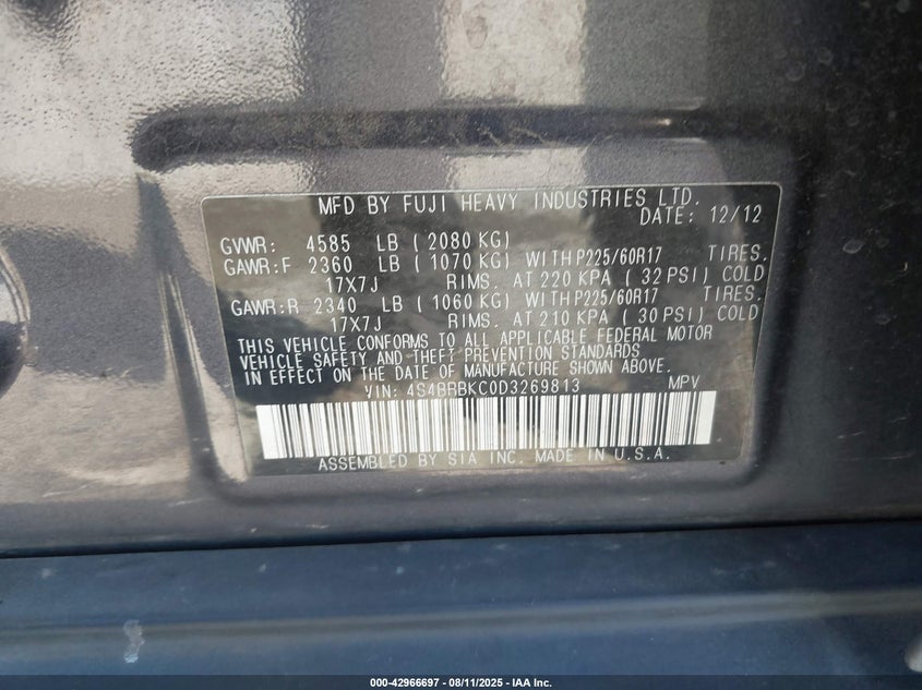 2013 SUBARU OUTBACK 2.5I LIMITED - 4S4BRBKC0D3269813