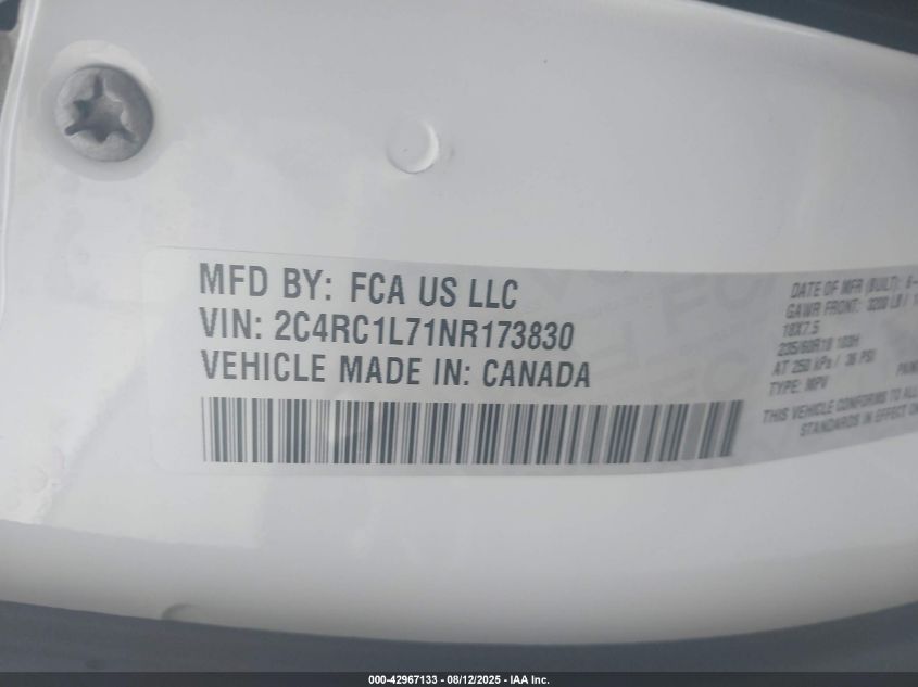 2022 Chrysler Pacifica Hybrid Touring L VIN: 2C4RC1L71NR173830 Lot: 42967133