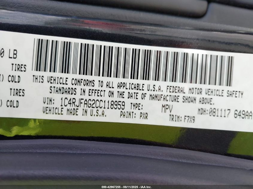 2012 Jeep Grand Cherokee Laredo VIN: 1C4RJFAG2CC118959 Lot: 42967255