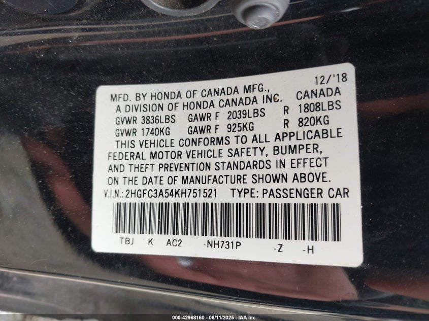 2019 HONDA CIVIC SI - 2HGFC3A54KH751521