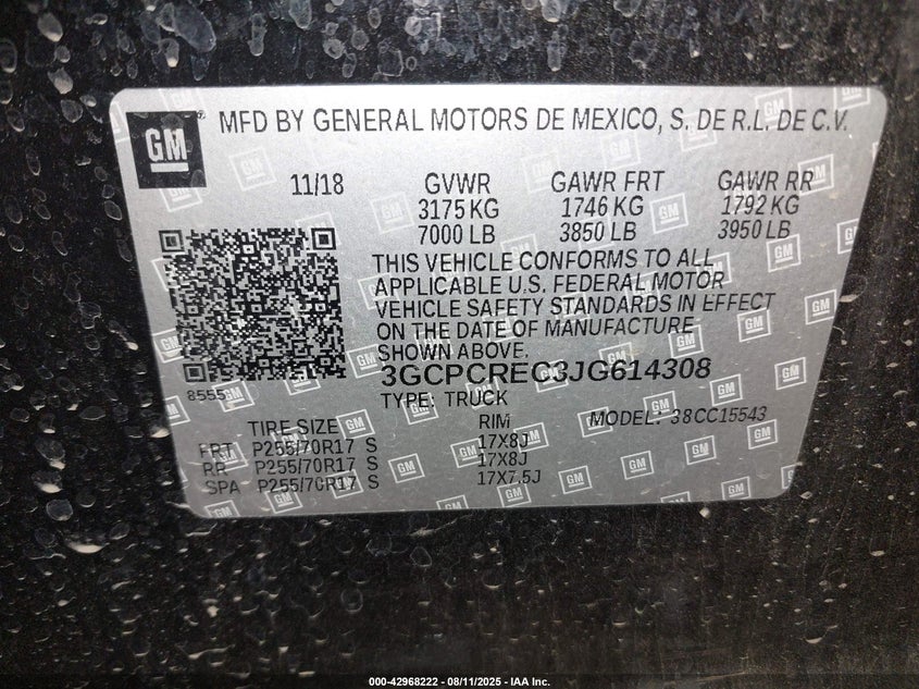 2018 Chevrolet Silverado 1500 1Lt VIN: 3GCPCREC3JG614308 Lot: 42968222