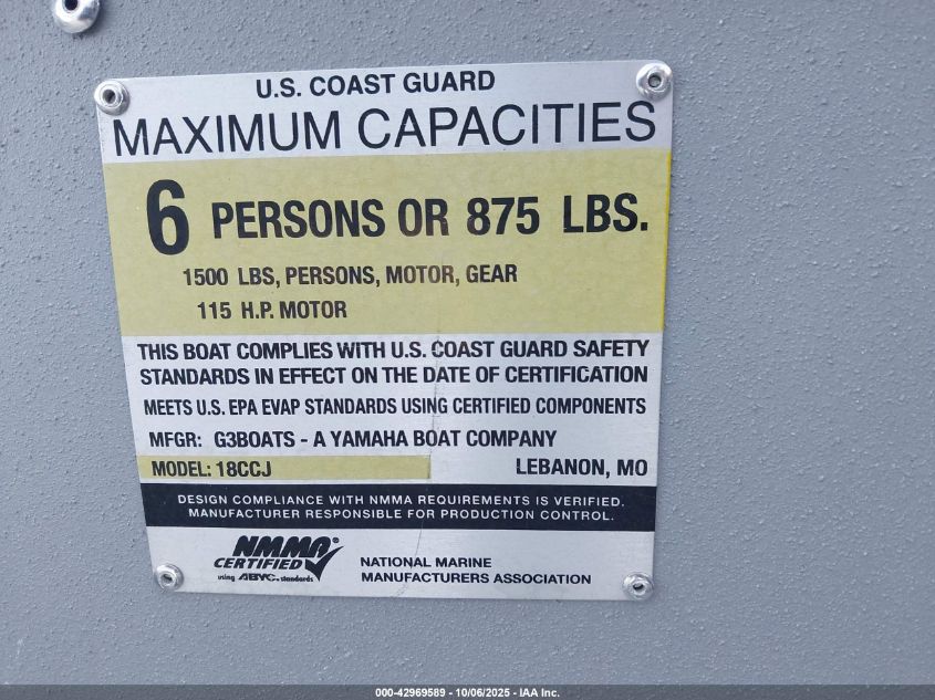 2025 G3 18Ccj VIN: GEN95060G425 Lot: 42969589