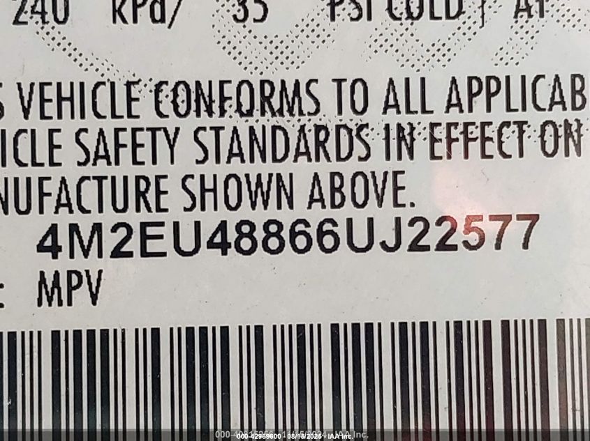 2006 Mercury Mountaineer Premier VIN: 4M2EU48866UJ22577 Lot: 42969600