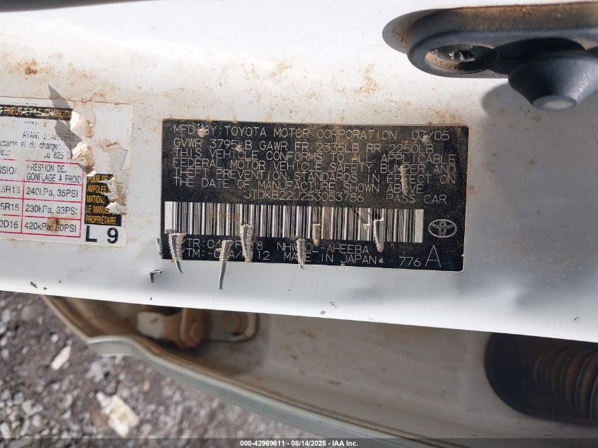 2005 Toyota Prius VIN: JTDKB22U253053786 Lot: 42969611