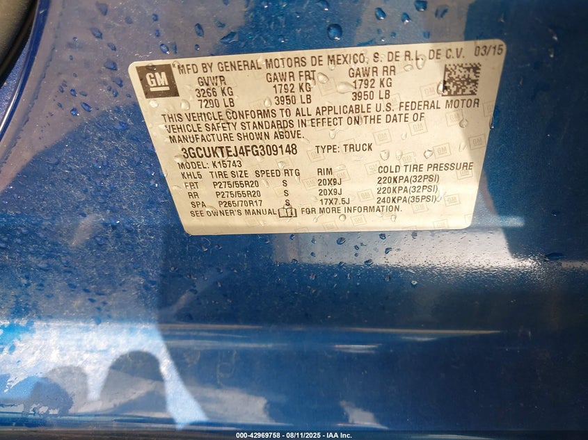 2015 Chevrolet Silverado 1500 High Country VIN: 3GCUKTEJ4FG309148 Lot: 42969758