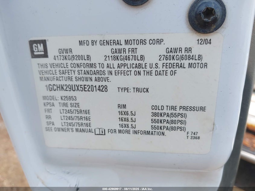 2005 Chevrolet Silverado 2500Hd Ls VIN: 1GCHK29UX5E201428 Lot: 42969917