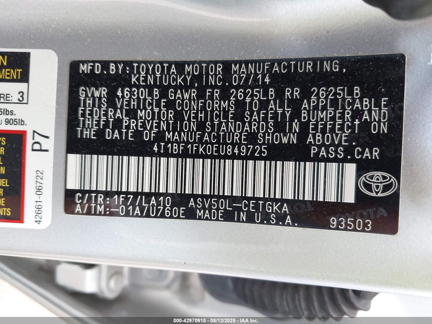 2014 TOYOTA CAMRY XLE - 4T1BF1FK0EU849725