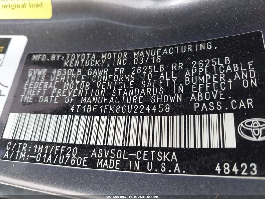 2016 Toyota Camry Se VIN: 4T1BF1FK8GU224458 Lot: 42971060