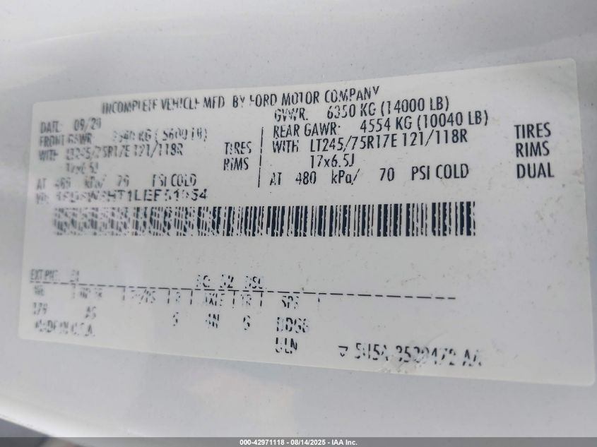 2020 Ford F-350 Chassis Xl VIN: 1FD8W3HT1LEE51054 Lot: 42971118