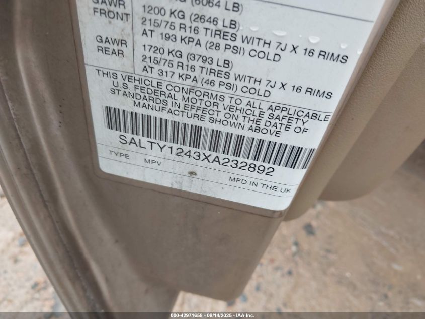 1999 Land Rover Discovery Series Ii VIN: SALTY1243XA232892 Lot: 42971658