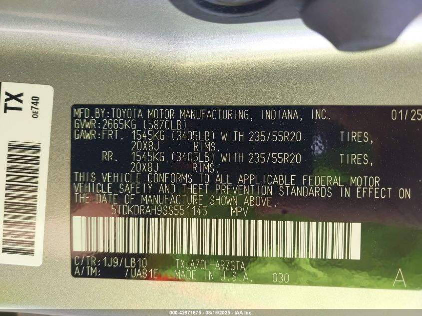 2025 Toyota Highlander - 5TDKDRAH9SS551145