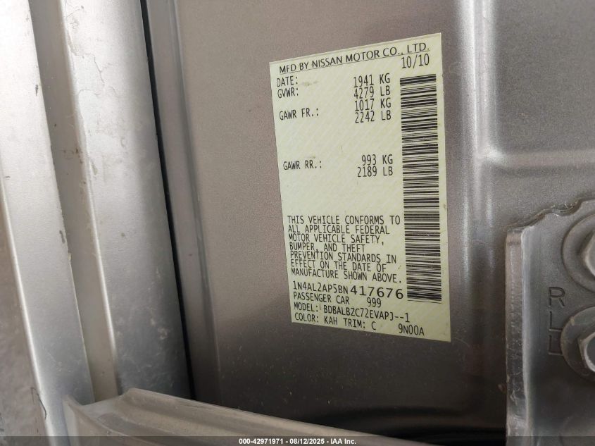 2011 Nissan Altima 2.5 S VIN: 1N4AL2AP5BN417676 Lot: 42971971